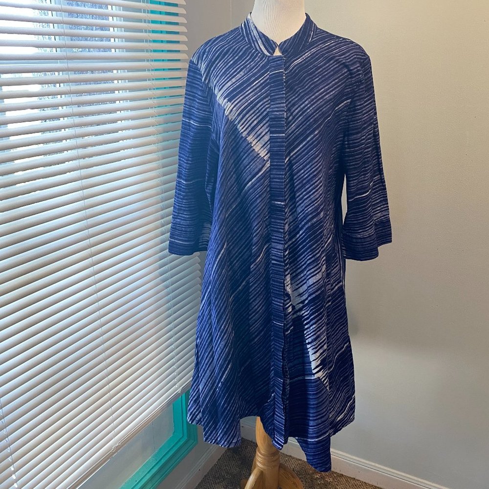 Zuri Kenya A-Line button front mid length cotton dress blue white XL